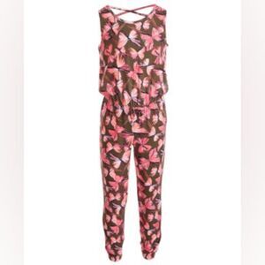 🔺️Epic Threads Coral & Olive Butterfly Sleeveless Jumpsuit Youth Large